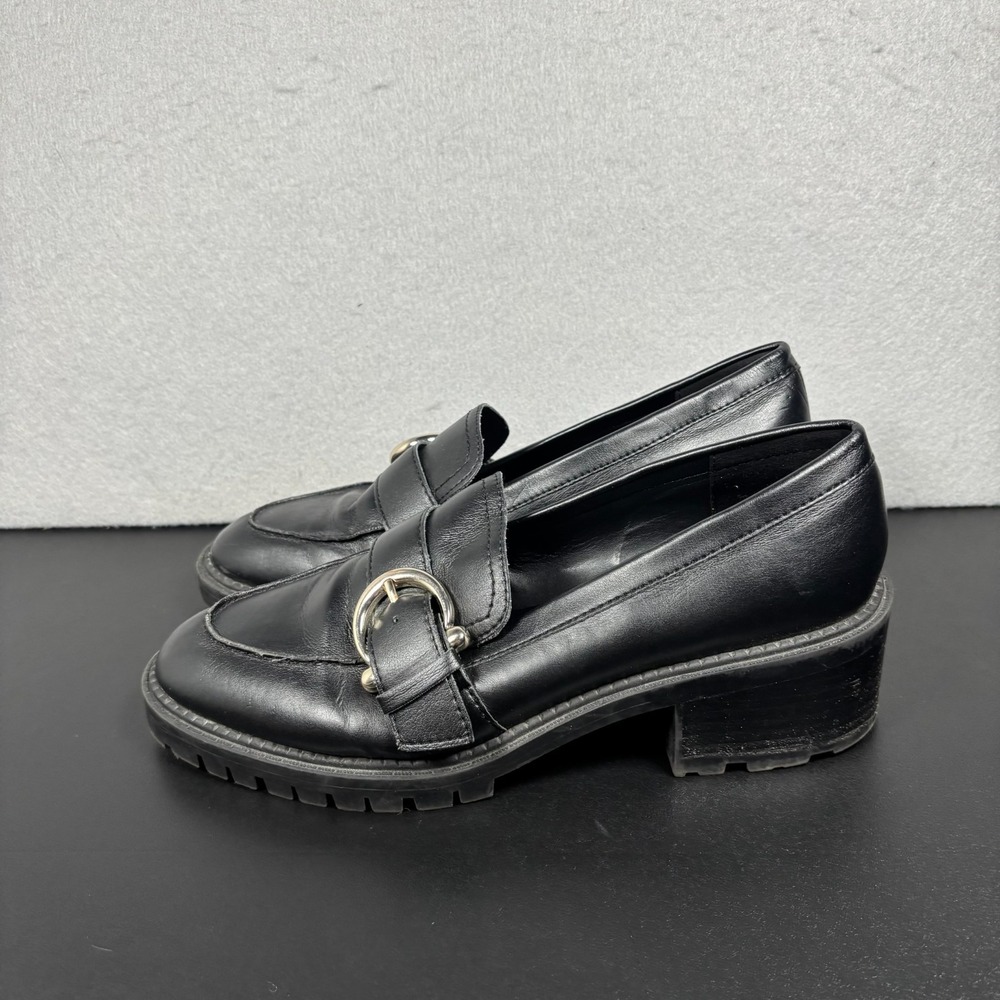 Marc Fisher Black Dancy 2 Lug Sole Slip On Buckle Loafers Size 9M Preppy 90s Y2K